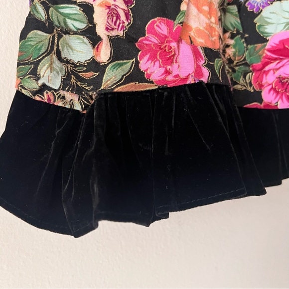 VINTAGE floral Jo Lene 80s 90s velvet dress girls SIZE 3T made in USA bow - Picture 9 of 12